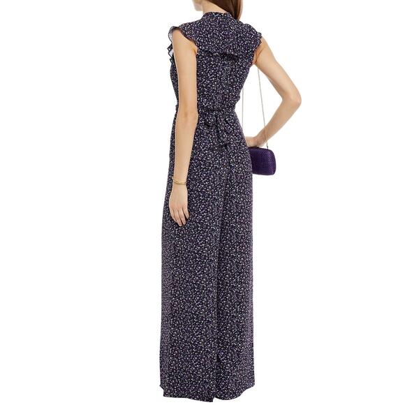 Mikael Aghal Belted Ruffled Floral Jumpsuit in Purple Size 6 - Picture 11 of 12